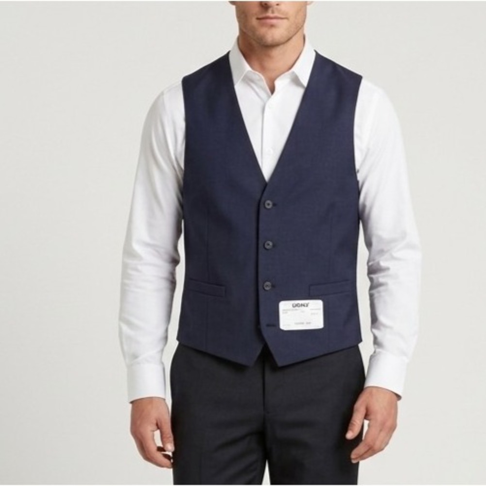 DKNY Mens Modern fit Dress Vest 42L Navy Blue